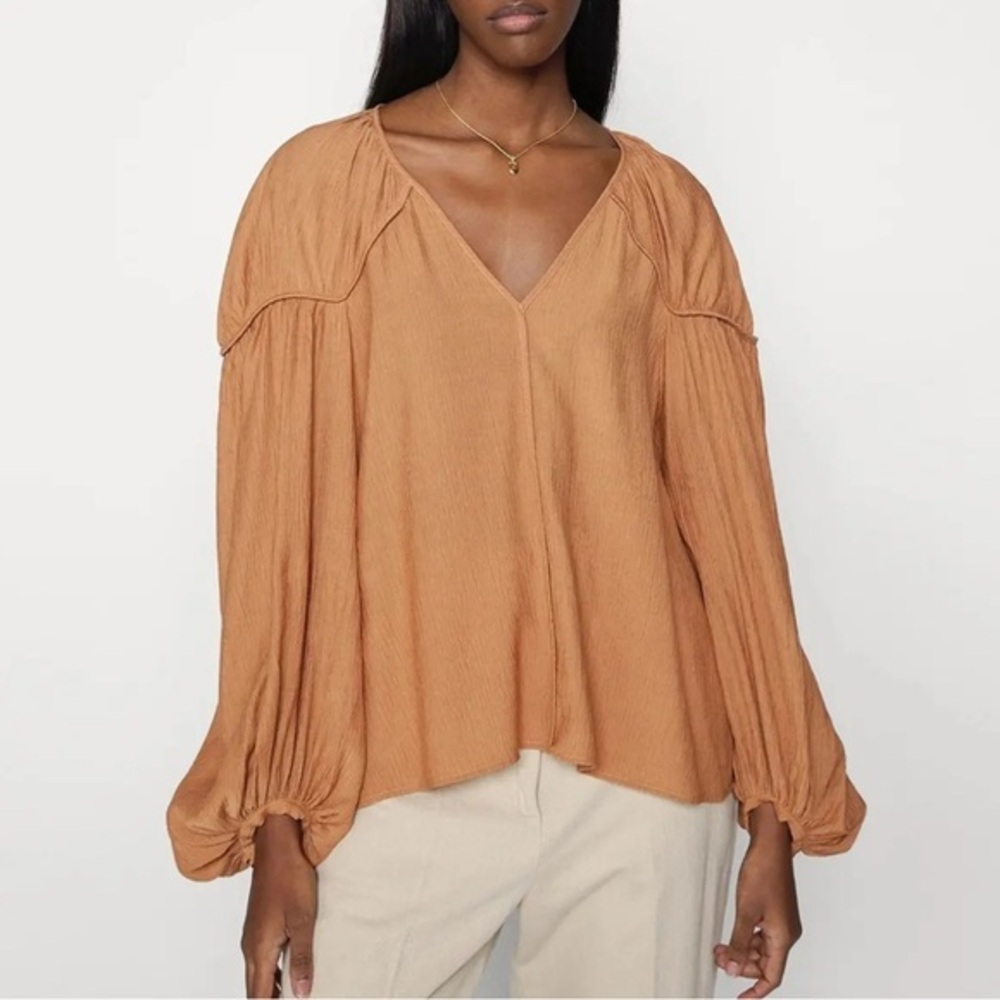NWT! By Malene Birger Size 38 • Camel Ramonas V-Neck Blouse Top Loose Fit.